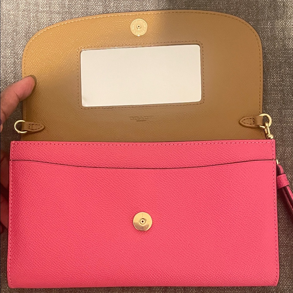 Coach Fuchsia Crossgrain Envelope Leather Crossbody/Wristlet - Picture 3 of 16